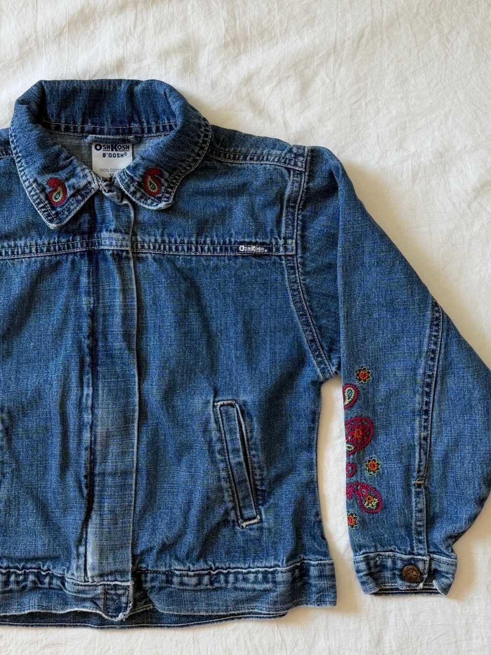 Vintage OshKosh B’Gosh Paisley Embroidered Denim Jacket Girls 6X